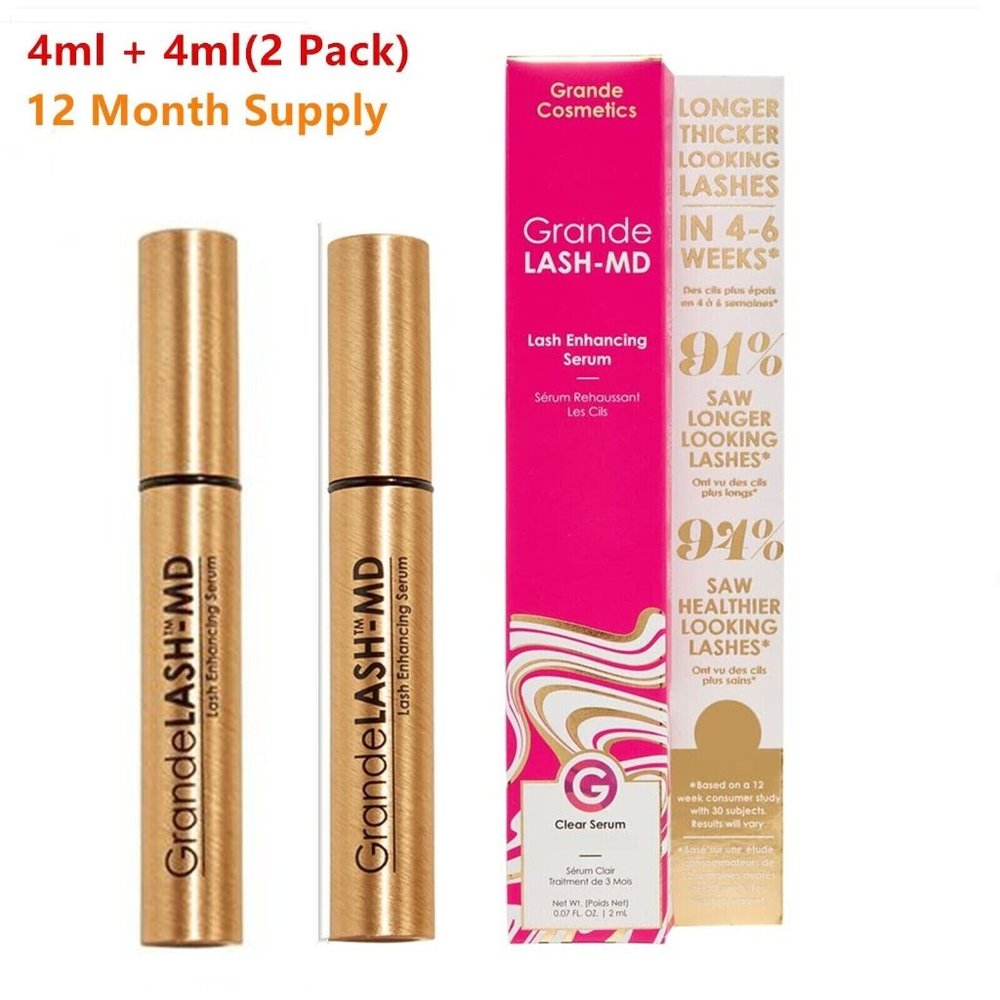 2 Brand New Boxes Of GrandeLASH -MD 4ML Lash Enhancing Clear Serum 6 Mos Supply